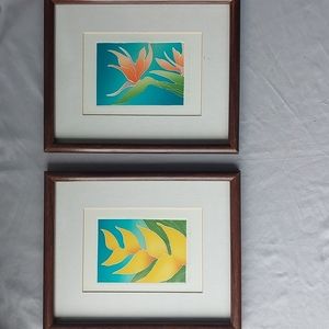 ART set of two tropical flower prints with frames, 8.5×11"
